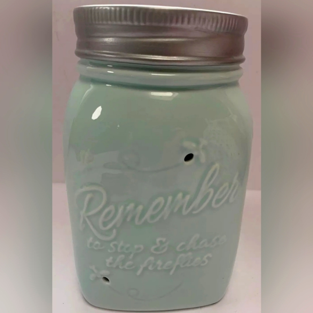 Scentsy CHASING FIREFLIES Wax Warmer TIFFANY BLUE MASON Jar Full Size VINTAGE